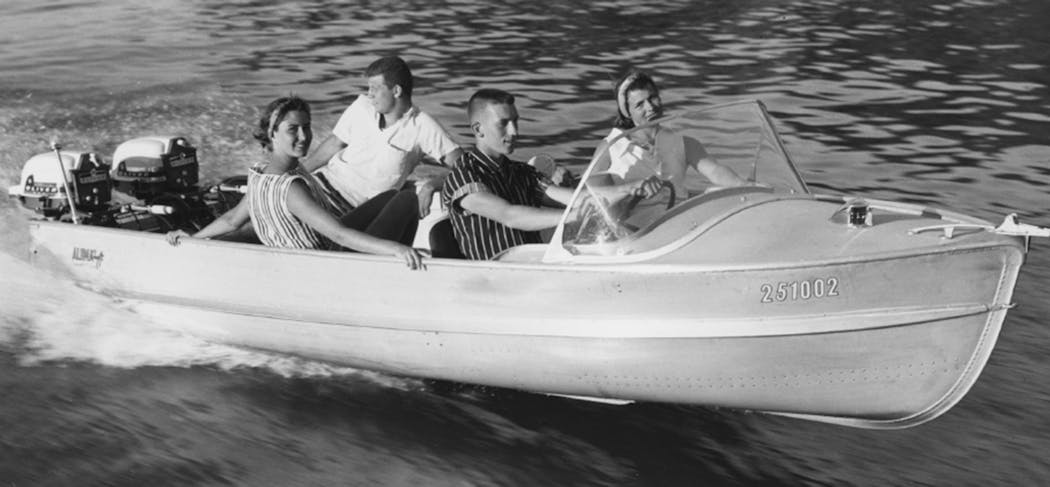 The first aluminum boat produced by Flour City subsidiary, Alumacraft, came off the production line in 1946.