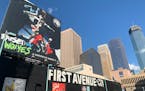 A billboard over First Avenue in Minneapolis showed Timberwolves rookie Anthony Edwards rising up for a dunk amid the downtown skyline.