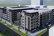 An artist’s rendering of the Lexington Station apartments, proposed for a site on Lexington Parkway in St. Paul.