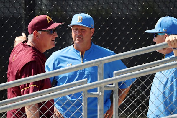 Gophers baseball coach John Anderson talked to UCLA coaches during the 2018 NCAA tournament.