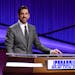 Green Bay Packers quarterback Aaron Rodgers as he guest hosts the game show “Jeopardy!” 