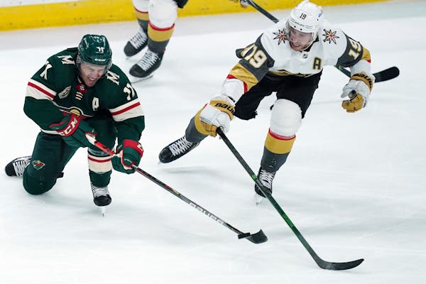 Zach Parise, in the Wild lineup for the first time in the series, took shifts on the fourth line – plus a high stick to the mouth.