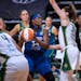 Sylvia Fowles had her path to the rim blocked by Seattle’s Breanna Stewart during the first quarter