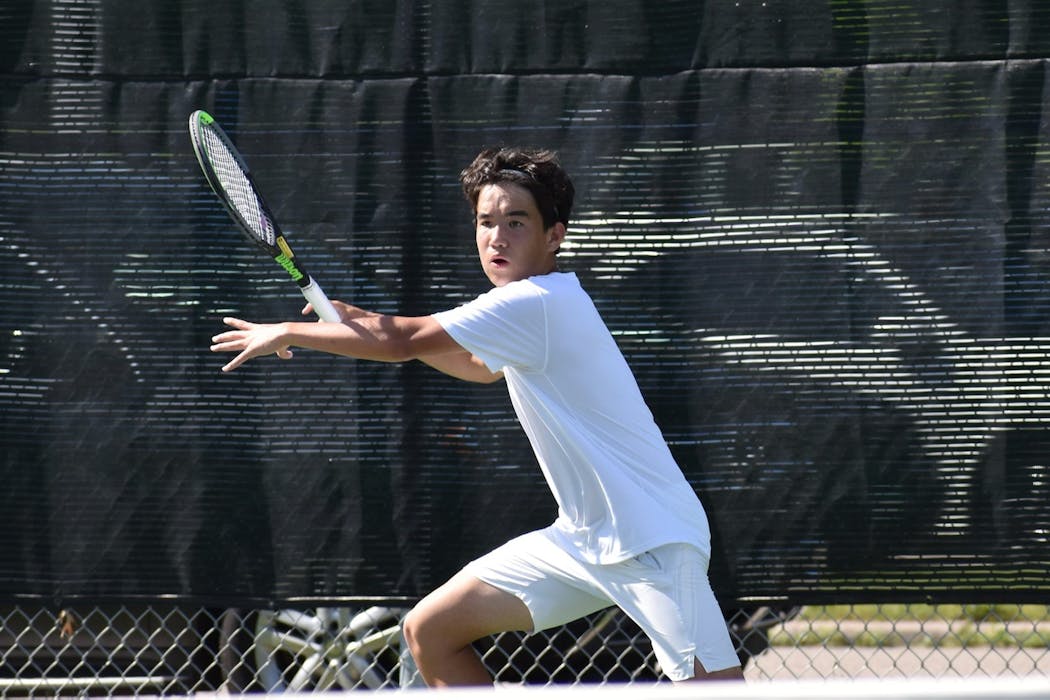 Edina sophomore Matthew Fullerton prepared to hit a forehand in the Class 2A, Section 6 championship match.