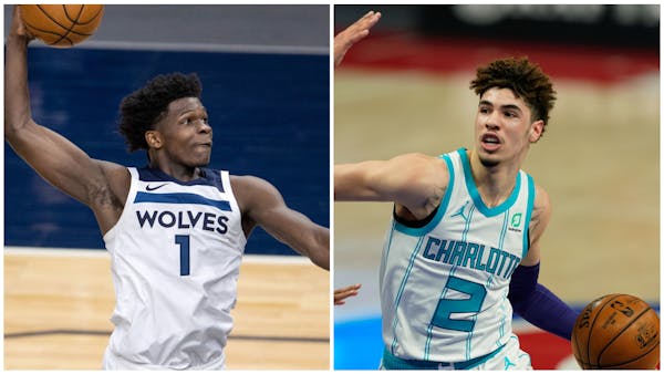 Anthony Edwards of the Timberwolves (left) and LaMelo Ball of the Hornets (right) both made compelling cases for Rookie of the Year.