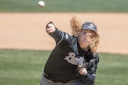 Glencoe-Silver Lake’s Drew Hedtke threw the last winning pitch to clench the Class 2A baseball championship title at Target Field, Friday, June 18, 