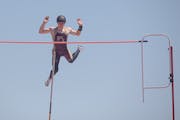 Jarod White of Pine Island set a state meet record (both Class A and Class AA) in the pole vault clearing 15 feet, nine inches. State track and field 
