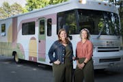Maribeth Romslo and Kim Senn posed with the 1999 Winnebago they’ve started remodeling and call Winnie Cooper in Edina, Minn., on Monday, June 14, 20