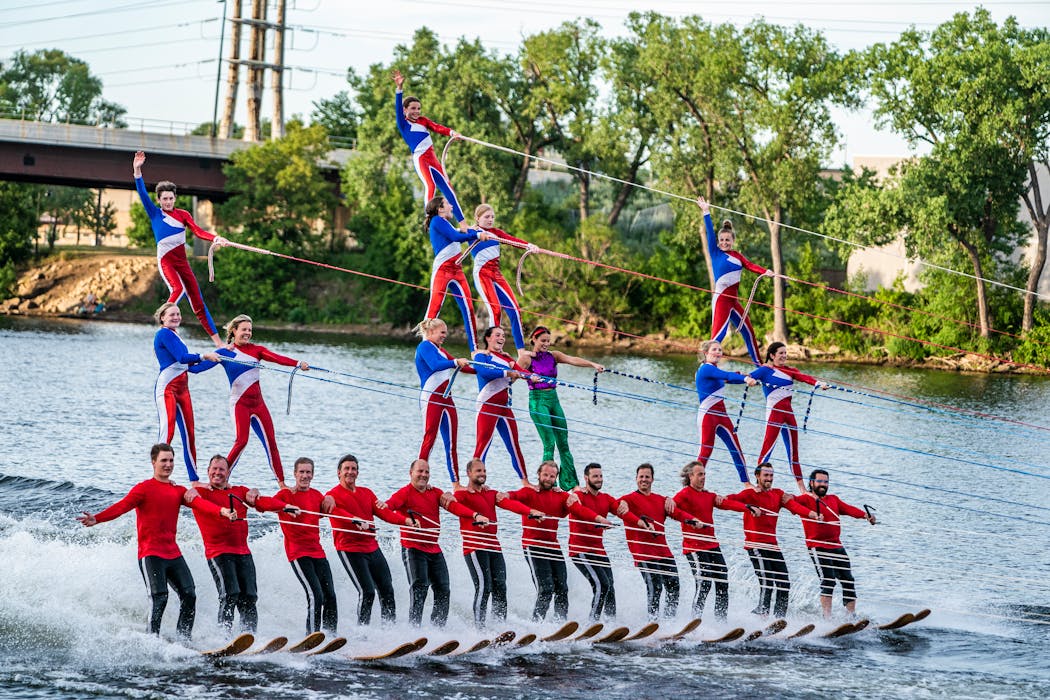 The Twin Cities River Rats perform on the Mississippi River for the Under the Ski Free Water Ski Show.