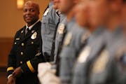 Minneapolis Police Chief Medaria Arradondo stood with a group of 2017 police academy graduates as they took their class photo following a graduation c