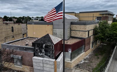 The Minneapolis police’s Third Precinct building, which was evacuated and destroyed in the wake of the death of George Floyd.