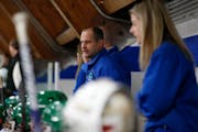Shawn Reid coached the Blake girls’ hockey team in a game against Edina on Jan. 4. Photo by Jeff Lawler, SportsEngine