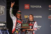 Seth Feider, left, and his wife, Dayton, celebrated his Angler of the Year championship in the Bassmaster Elite Series tour Friday in New York.