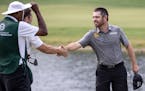 Louis Oosthuizen shook hands with players after a Wednesday morning pro-am at the 3M Open in Blaine.