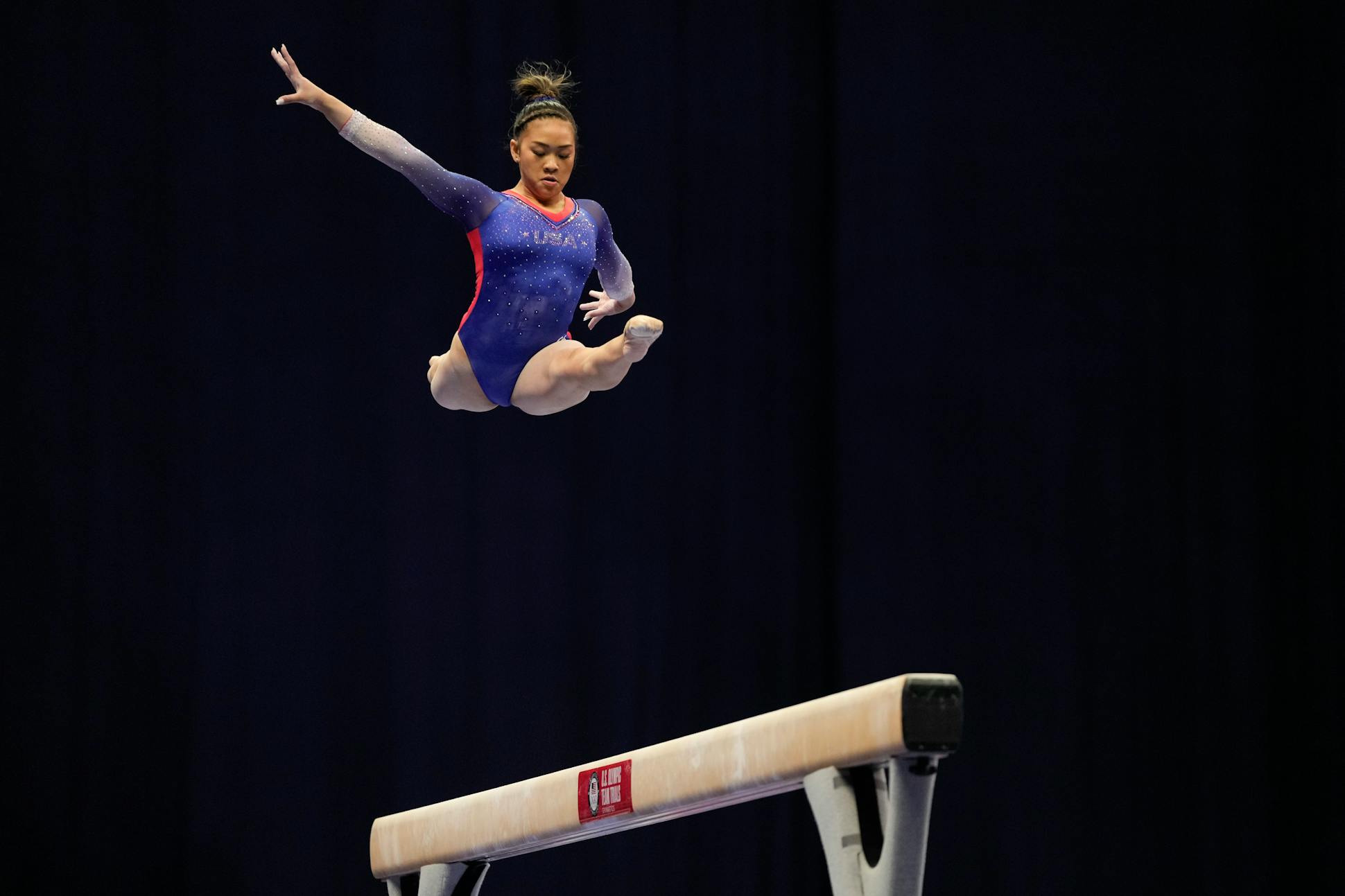Suni Lee competes on the balance beam during the U.S. Olympic Gymnastics Trials on June 25 in in St. Louis.