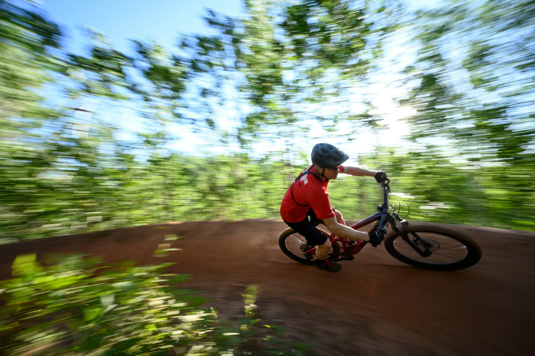 Chuck Carlson navigated a low bank on Roly Poly. He and his wife, Sue, are teachers in the Brainerd area and avid mountain bikers.
