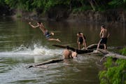 A group of friends swimming in the Minnesota River in Bloomington in 2020.