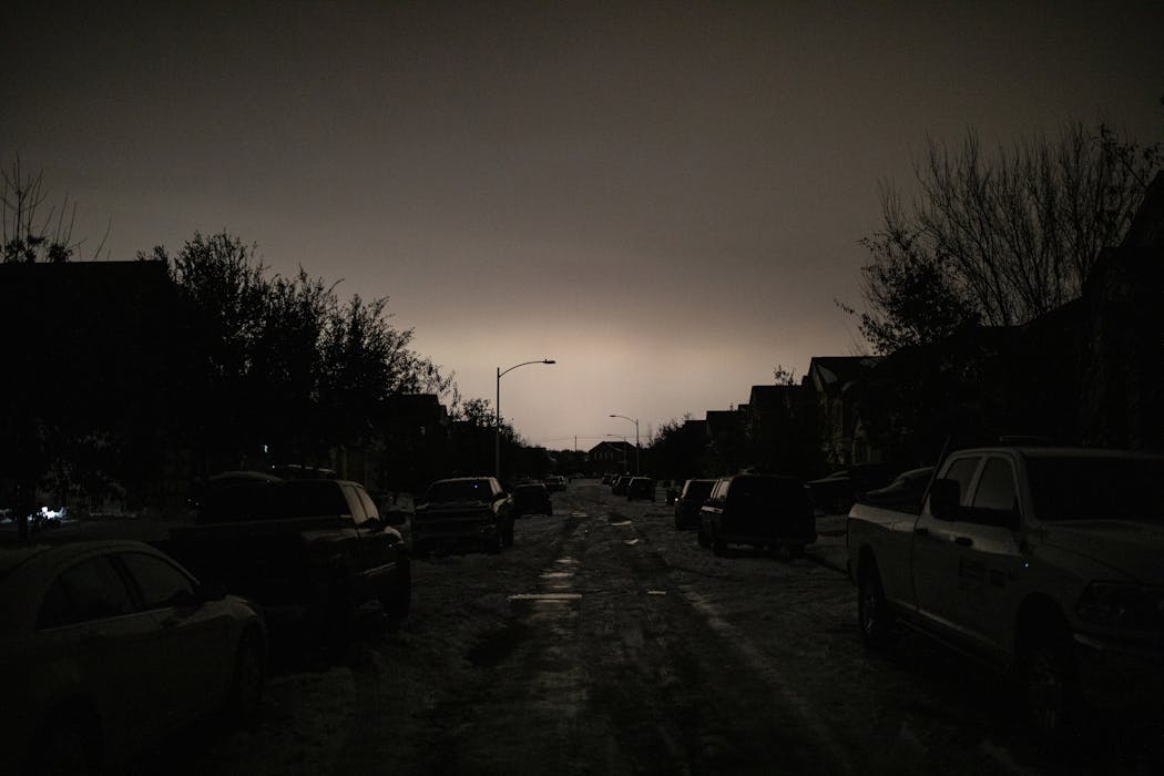A neighborhood without power in Austin, Texas on Feb. 16, 2021.