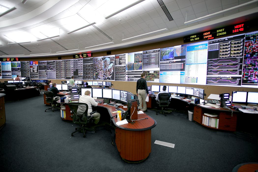 The control center of the Midcontinent Independent System Operator (MISO) in Carmel, Indiana. MISO operates a similar but smaller center in Eagan.