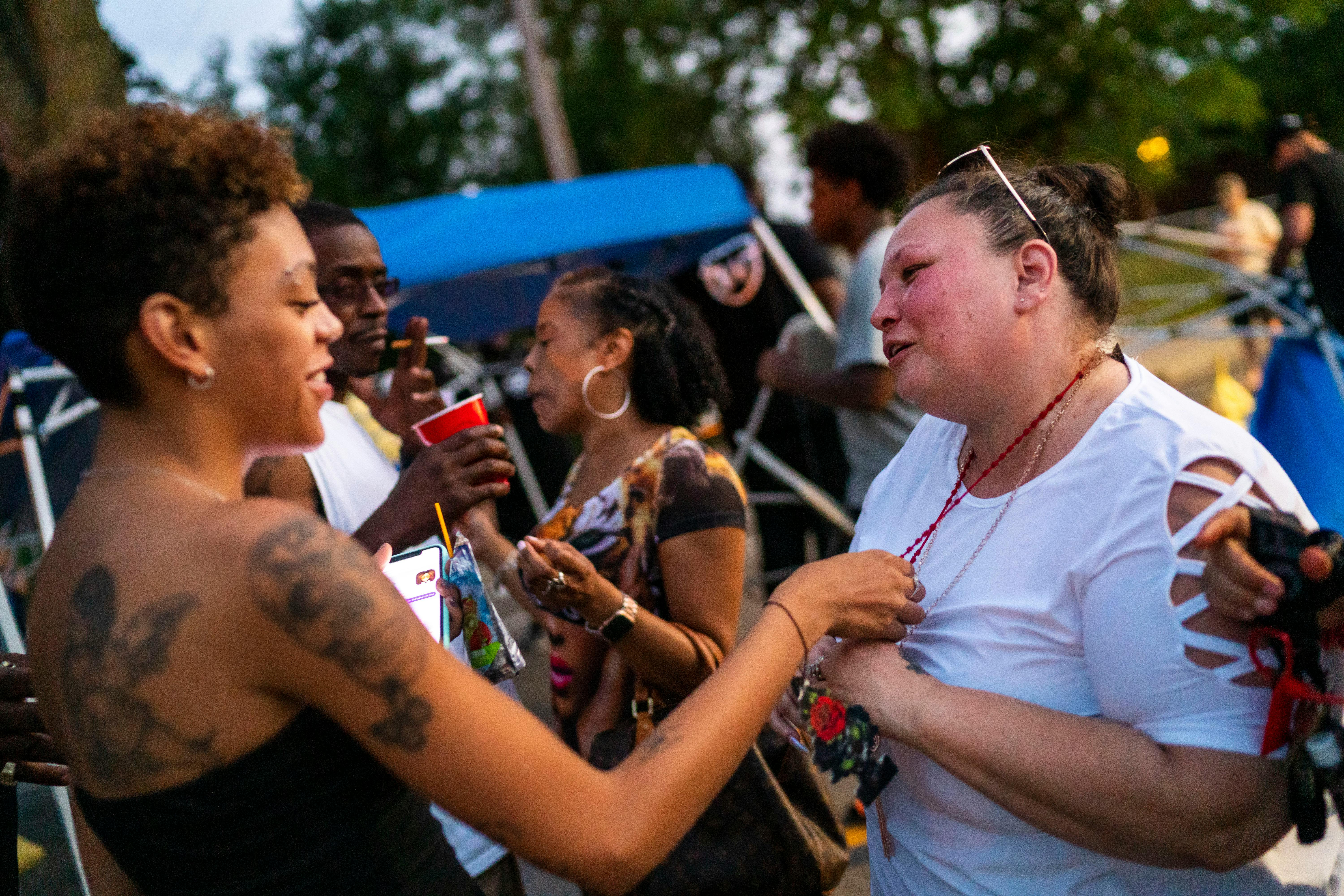 Alayna Albrecht-Payton, Daunte Wright's girlfriend, who was in the car when he was shot and died, spoke with Katie Wright at the July 4th celebration.