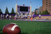 The St. Thomas football team practiced at O’Shaughnessy Stadium this month, preparing for its first Division I game Saturday.