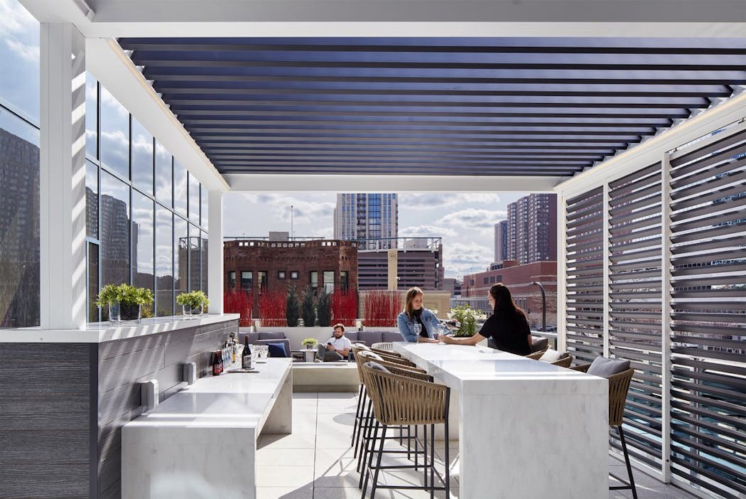 Newly added rooftop terrace at Two22 Tower in downtown Minneapolis is part of newly completed $20 million renovation.