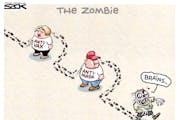 Sack cartoon: Zombie on the hunt