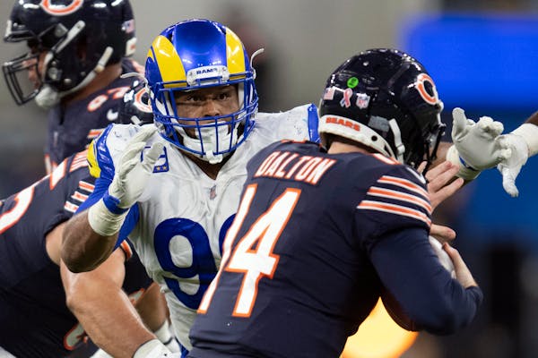This week’s NFL slate feature one game between 2-0 teams: Aaron Donald (above) and the Rams vs. Tom Brady and the Bucs. 