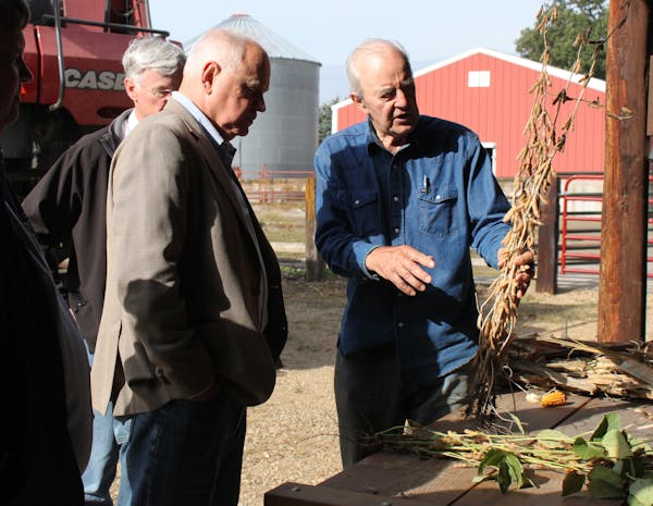 Farmer Gene Smallridge described the drought’s impacts on his Hastings farm to Gov. Tim Walz and Agriculture Commissioner Thom Petersen on Friday. 