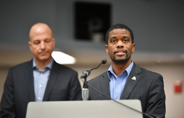 In this file photo, St. Paul Public Schools Superintendent Joe Gothard and St. Paul Mayor Melvin Carter held a a joint news conference in 2018.  GLEN 
