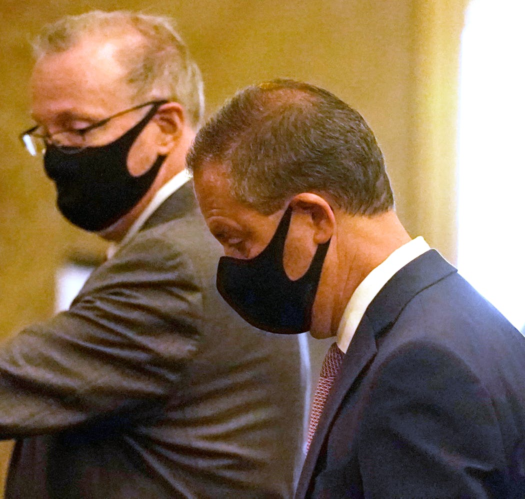 Brian Lipschultz, front, and Daniel Reardon, both Bremer Trust trustees, in a file photo taken near the start of the 18-day evidentiary hearing at the Ramsey County District Court in St. Paul.
