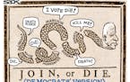 Sack cartoon: Join, or die