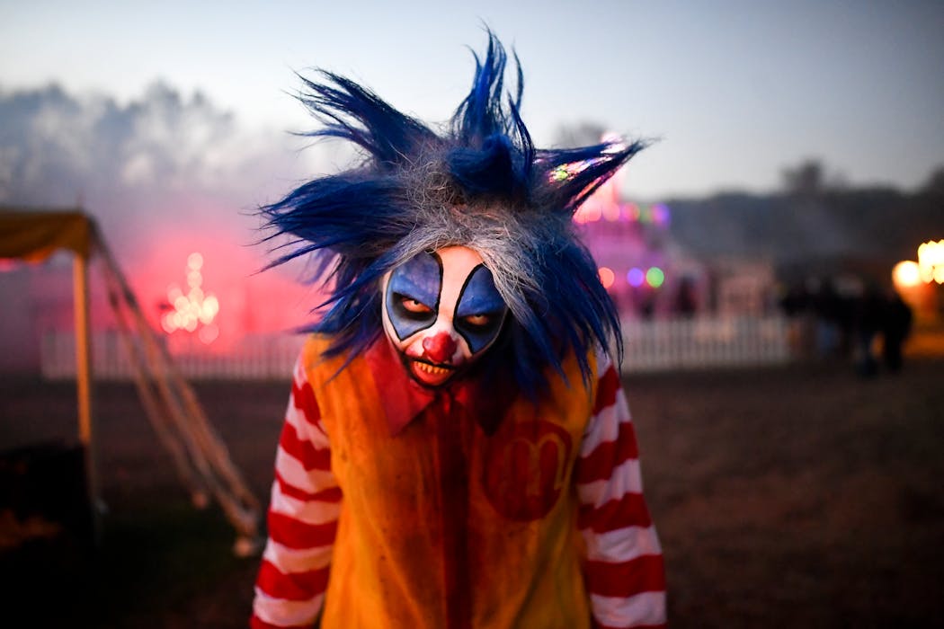 A scary clown at Scream Town in 2018.
