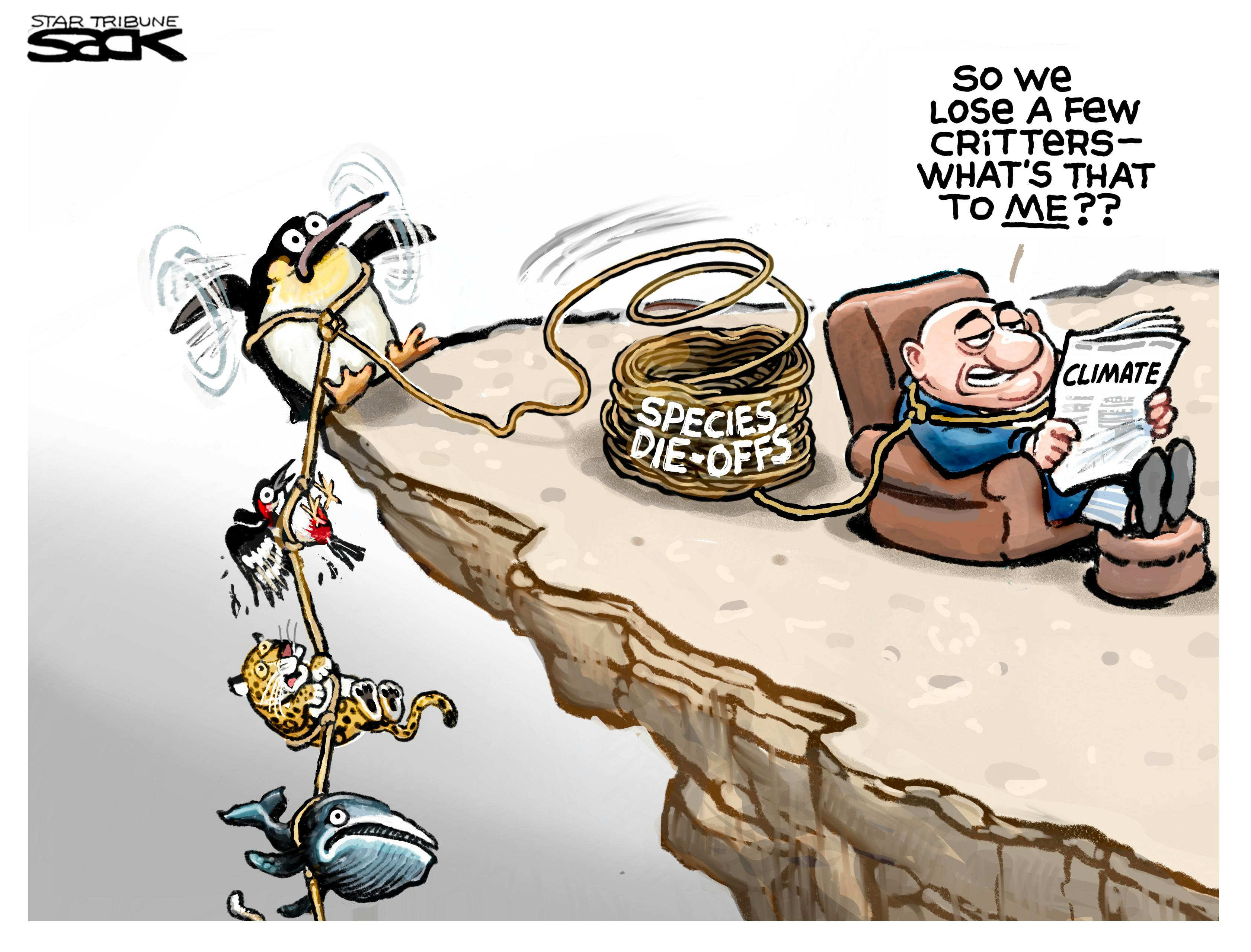 Sack cartoon: Over the edge on climate change