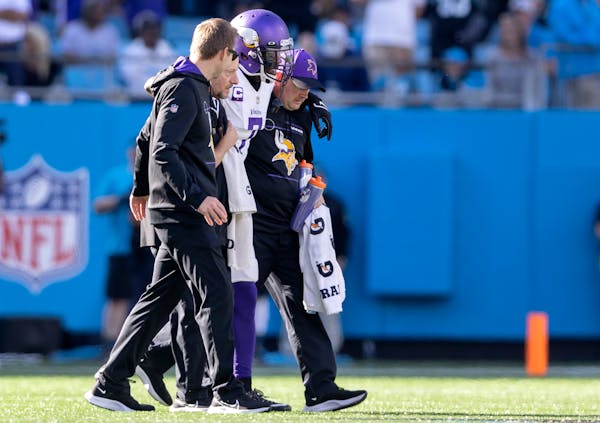 Vikings cornerback Patrick Peterson was helped off the field in the fourth quarter Sunday. 