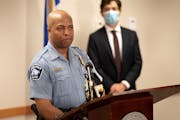 In the months after George Floyd's death, Minneapolis Police Chief Medaria Arradondo, left, and Mayor Jacob Frey announced a series of police policy c