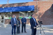 Minnesota Retailers Association President Bruce Nustad and a group of industry representatives held a news conference in front of Tobasi Tobacco on Se
