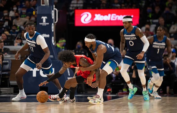 Wolves guard Josh Okogie stripped the ball from Houston’s  Kevin Porter Jr. in Minnesota’s 124-106 victory Wednesday. “[Okogie] brings a differe