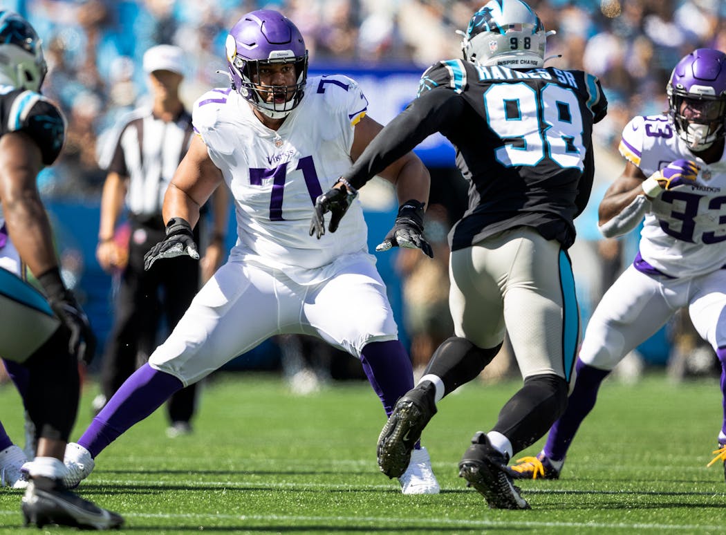 After rookie tackle Christian Darrisaw’s strong starting debut, that could mean the Vikings are set with five draft picks on their offensive line for the foreseeable future.