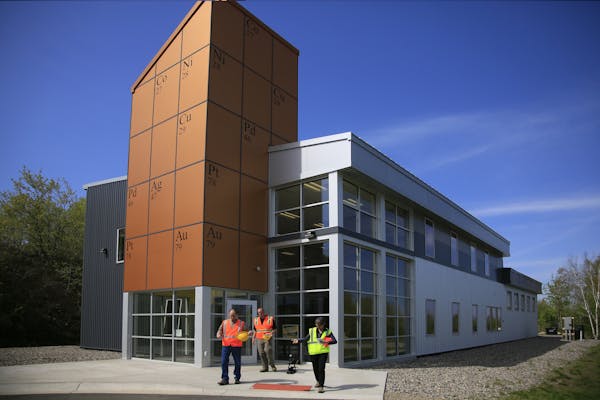 This file photo shows the Twin Metals office in Ely, with a copper-painted front listing the minerals they plan to mine. 