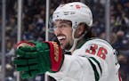 Mats Zuccarello celebrated after scoring for the Wild in Tuesday’s 3-2 victory in Vancouver.