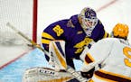 Minnesota State goaltender Dryden McKay, shown in March during a NCAA College Hockey Regional Final in Loveland, Colo.