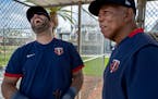 Twins catcher Alex Avila joked with Tony Oliva , right, during Spring Training in 2020.