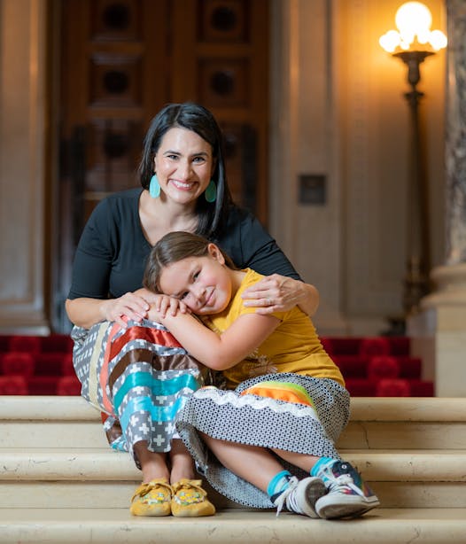 Lt. Gov. Peggy Flanagan with her daughter, Siobhan, at the Minnesota State Capitol last year.