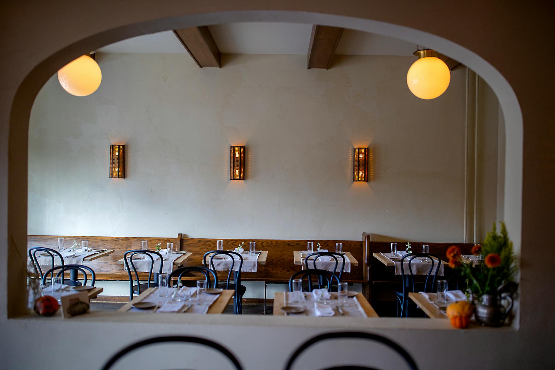A cozy dining room helps make Myriel a neighborhood gem.