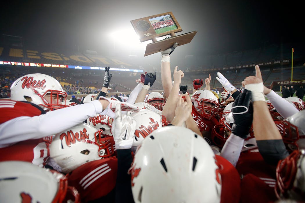 The Mankato West Scarlets won the Class 5A Prep Bowl in 2014 at TCF Bank Stadium. They’ll try to get another trophy this weekend.
