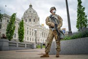 A member of the Minnesota National Guard stood guard by the State Capitol in St. Paul on May 29, 2020.
