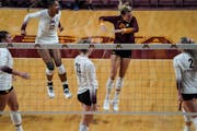 The Gophers and libero C.C. McGraw (red jersey) will host the first two rounds of the NCAA tournament at Maturi Pavilion.