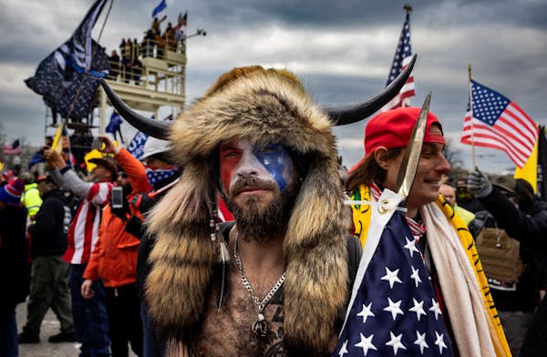 Jacob Chansley, known as the QAnon Shaman, amid the U.S. Capitol riot in Washington, D.C., on Jan. 6. 