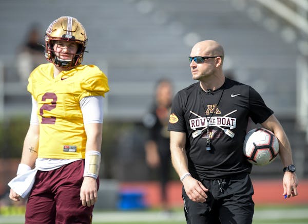 The next offensive coordinator for Gophers coach P.J. Fleck, right, should be tasked with finding a better run/pass balance and diagramming pass conce